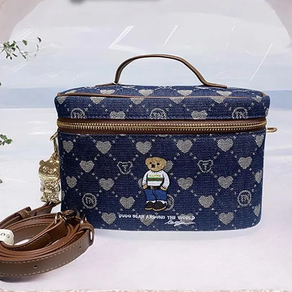 Túi Đựng Đồ Nữ Guoo Bear Royal Blue Jacquard Peach Heart Crossbody Cosmetic Bag GU1478-18120 Màu Xanh Blue