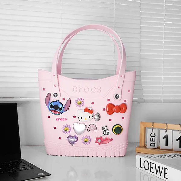 Túi Tote Nữ Crocs Classic Medium Woman Tote Bag Charm - Kitty Pink Milk Màu Hồng Sữa
