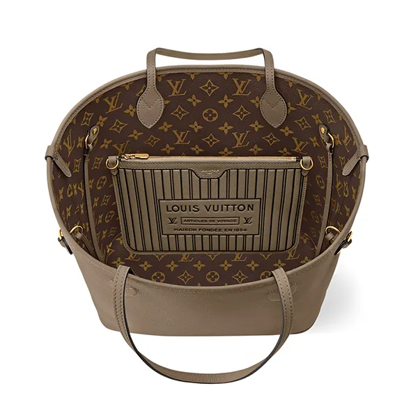 Túi Tote Louis Vuitton LV Neverfull Inside Out MM M25664 (Hai Mặt) Màu Be