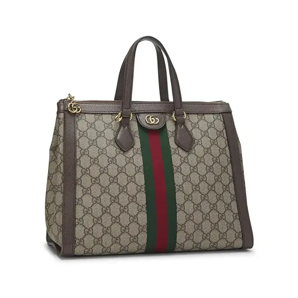 Túi Tote Nữ Gucci GG Supreme Canvas Ophidia Màu Be Nâu