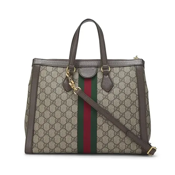Túi Tote Nữ Gucci GG Supreme Canvas Ophidia Màu Be Nâu