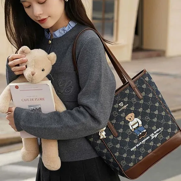 Túi Tote Nữ Guoo Bear GU1219-28220 Màu Xanh Nâu