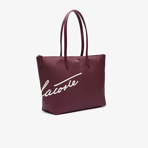 Túi Tote Nữ Lacoste L.12.12 Signature Print Canvas Large Tote Bag NF4473SJ M60 Màu Đỏ Mận