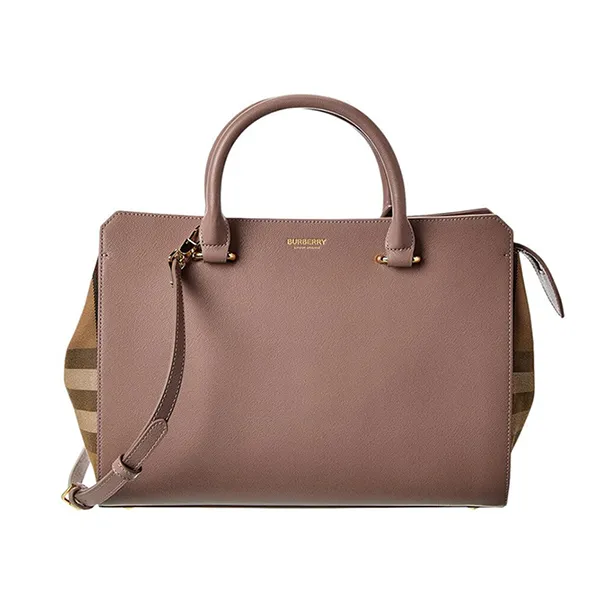 Túi Xách Tay Nữ Burberry Banwell Small Check Canvas & Leather Satchel Màu Nâu Đất