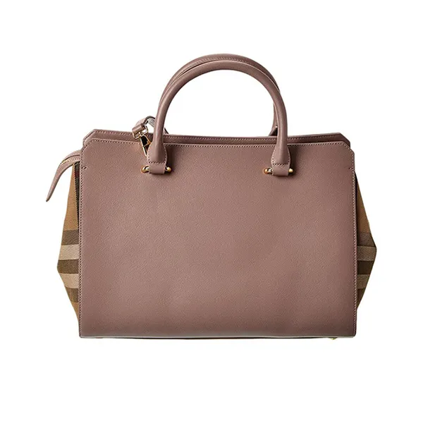 Túi Xách Tay Nữ Burberry Banwell Small Check Canvas & Leather Satchel Màu Nâu Đất