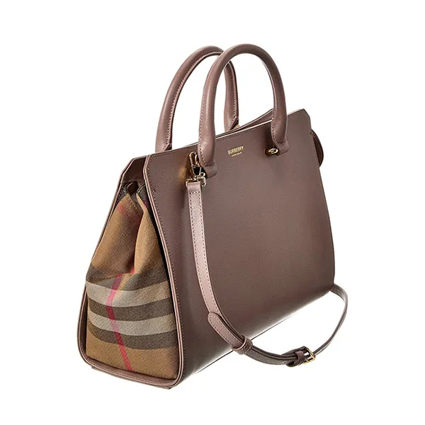 Túi Xách Tay Nữ Burberry Banwell Small Check Canvas & Leather Satchel Màu Nâu Đất