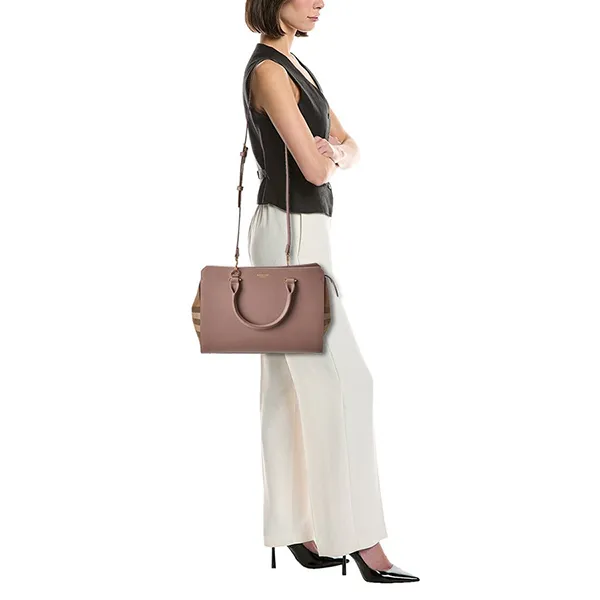 Túi Xách Tay Nữ Burberry Banwell Small Check Canvas & Leather Satchel Màu Nâu Đất