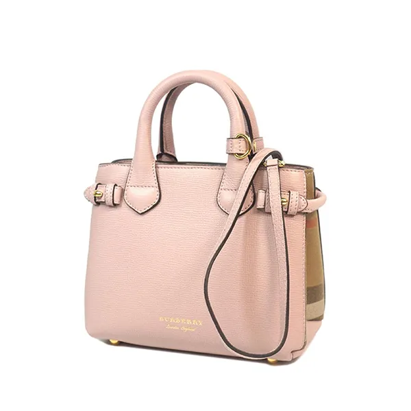 Túi Xách Tay Nữ Burberry Pink Small Banner Leather Satchel Brown Màu Hồng