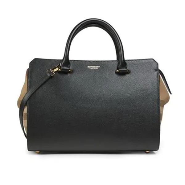 Túi Xách Tay Nữ Burberry Small Leather And Cotton Satchel Màu Đen