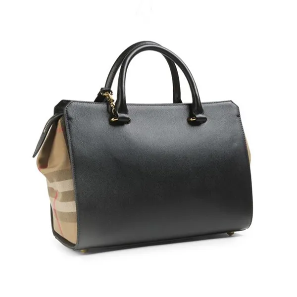Túi Xách Tay Nữ Burberry Small Leather And Cotton Satchel Màu Đen