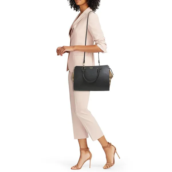 Túi Xách Tay Nữ Burberry Small Leather And Cotton Satchel Màu Đen
