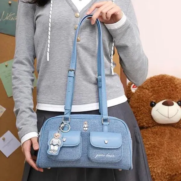 Túi Xách Tay Nữ Guoo Bear Canvas GU1438-48660 Màu Xanh Jeans