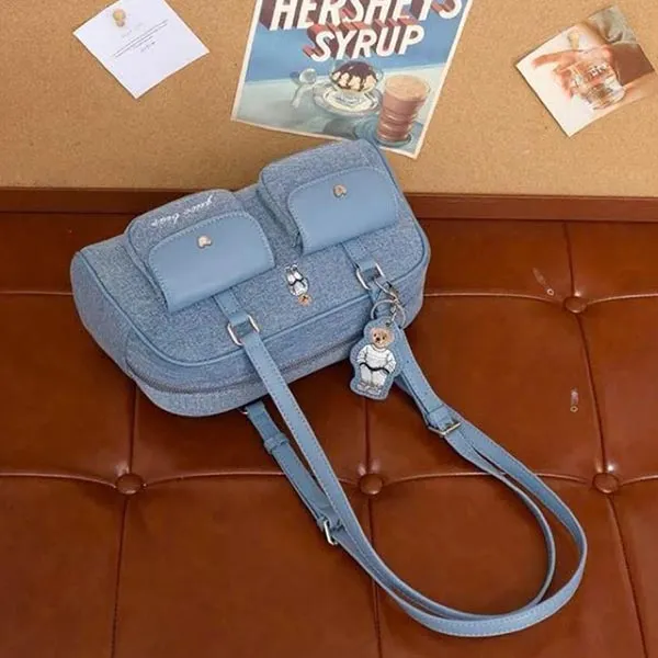 Túi Xách Tay Nữ Guoo Bear Canvas GU1438-48660 Màu Xanh Jeans