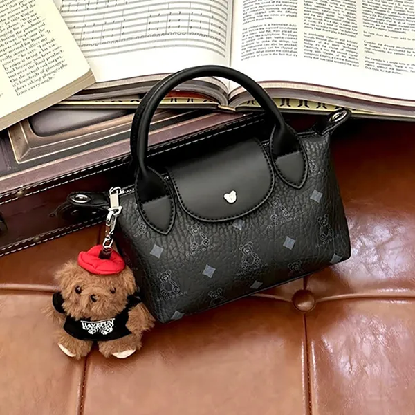 Túi Xách Tay Nữ Guoo Bear GU1124 Gujia Moroccan Bear Black Crossbody Bag Màu Đen