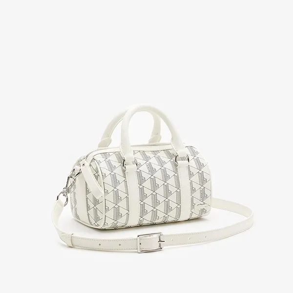 Túi Xách Tay Nữ Lacoste Women's Monogram Print Boston Handbag NF3960DG F89 Màu Trắng
