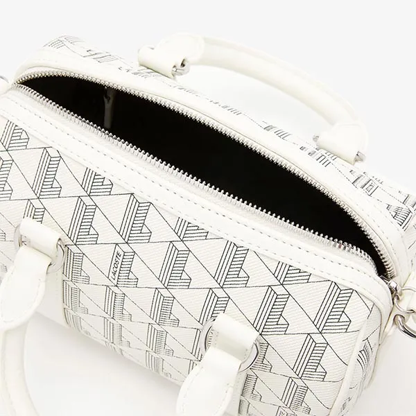 Túi Xách Tay Nữ Lacoste Women's Monogram Print Boston Handbag NF3960DG F89 Màu Trắng