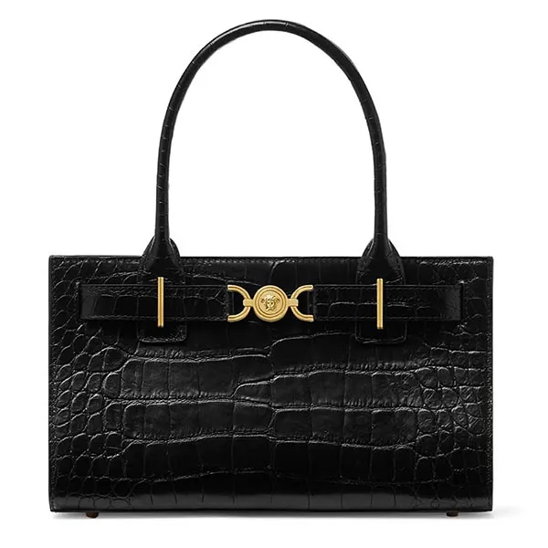 Túi Xách Tay Nữ Versace Medusa Crocodile Effect Handbag Màu Đen