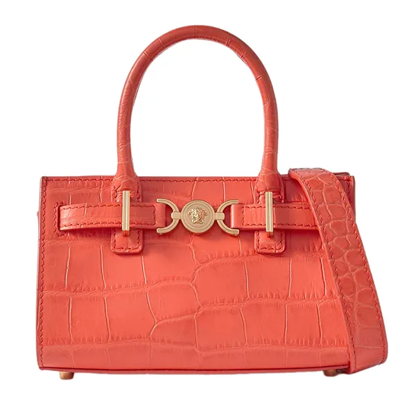 Túi Xách Tay Nữ Versace Embellished Croc-Effect Leather - Orange Màu Cam