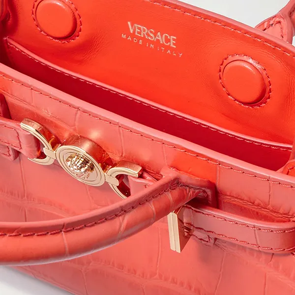Túi Xách Tay Nữ Versace Embellished Croc-Effect Leather - Orange Màu Cam