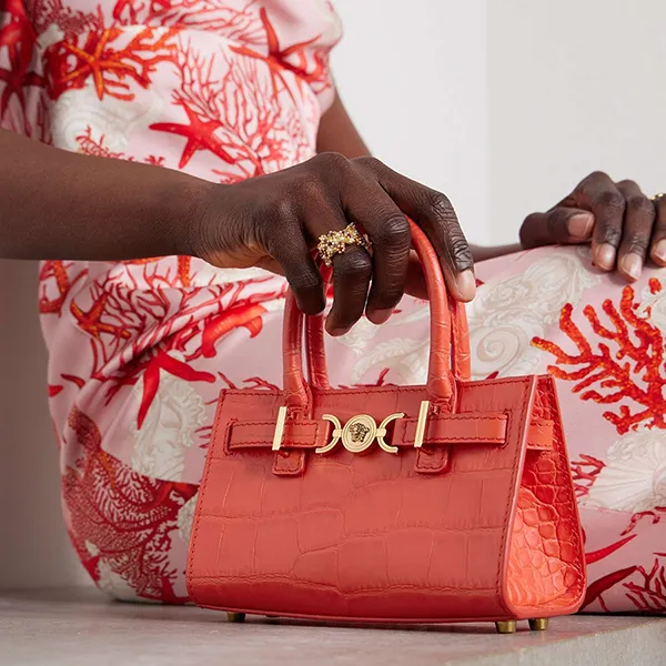 Túi Xách Tay Nữ Versace Embellished Croc-Effect Leather - Orange Màu Cam