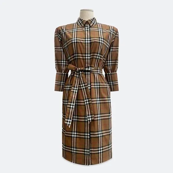 Váy Nữ Burberry Women's Check Cotton Belted Long Dress 8093477 Màu Nâu Size 2