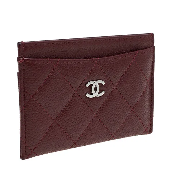 Ví Đựng Thẻ Nữ Chanel Caviar Quilted Card Holder Màu Đỏ Tía