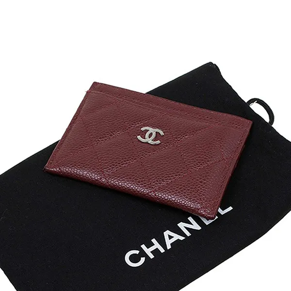 Ví Đựng Thẻ Nữ Chanel Caviar Quilted Card Holder Màu Đỏ Tía