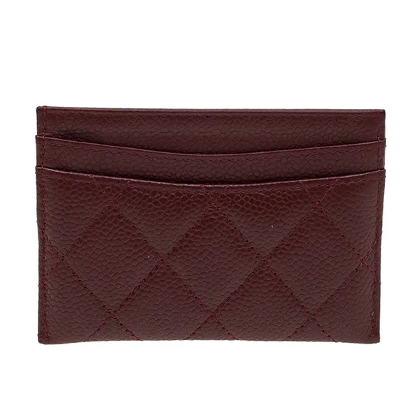 Ví Đựng Thẻ Nữ Chanel Caviar Quilted Card Holder Màu Đỏ Tía