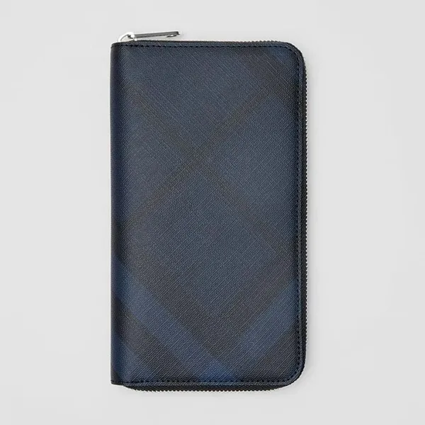 Ví Nam Burberry London Check and Leather Ziparound Wallet Navy/ Black Màu Xanh Đen