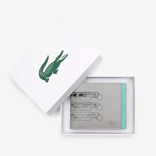 Ví Nam Lacoste Men's Small Folding Wallet With Contrasting Interior NH4292FW Màu Xám - Xanh
