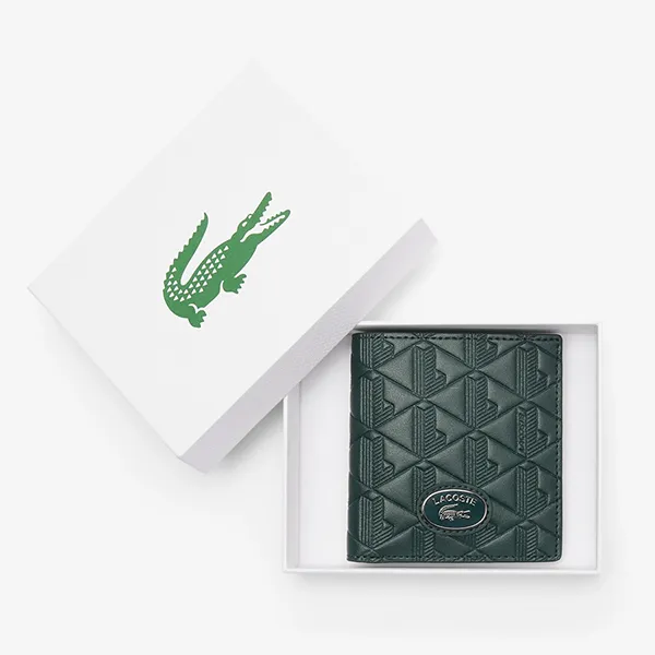 Ví Nam Lacoste Monogram Compact Leather Billfold NH4575MR B43 Màu Xanh Lá