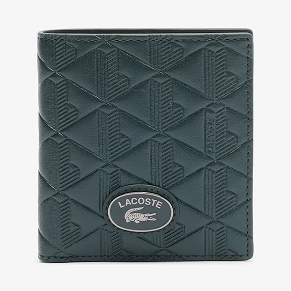 Ví Nam Lacoste Monogram Compact Leather Billfold NH4575MR B43 Màu Xanh Lá
