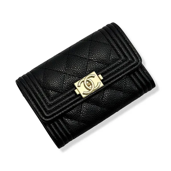 Ví Nữ Chanel Caviar Quilted Boy Flap Card Holder Màu Đen