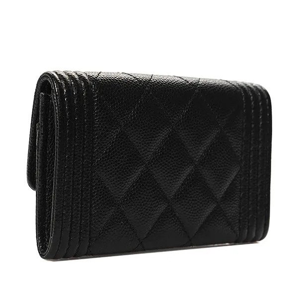 Ví Nữ Chanel Caviar Quilted Boy Flap Card Holder Màu Đen