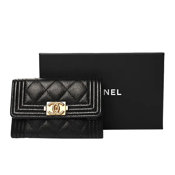 Ví Nữ Chanel Caviar Quilted Boy Flap Card Holder Màu Đen