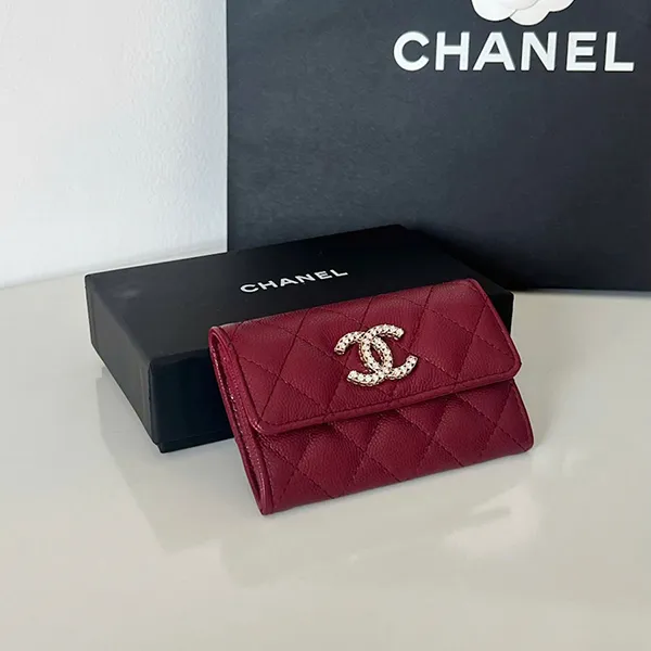 Ví Nữ Chanel CC Logo Quilted Wallet Red Màu Đỏ Burgundy