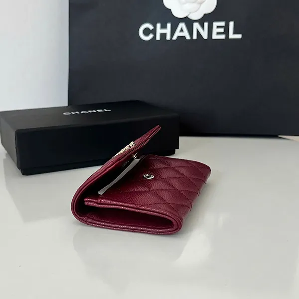Ví Nữ Chanel CC Logo Quilted Wallet Red Màu Đỏ Burgundy