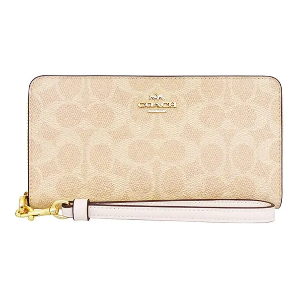 Ví Nữ Coach Long Zip Around Wallet In Signature Canvas CW778 Gold/Sand/Chalk Màu Be Vàng