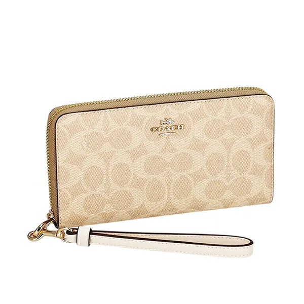 Ví Nữ Coach Long Zip Around Wallet In Signature Canvas CW778 Gold/Sand/Chalk Màu Be Vàng
