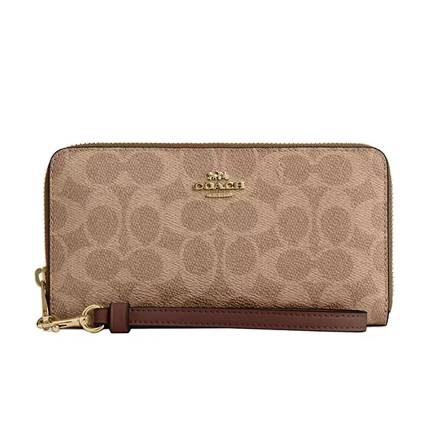 Ví Nữ Coach Long Zip Around Wallet In Signature Canvas Im/Tan/Brown CW778 Màu Nâu