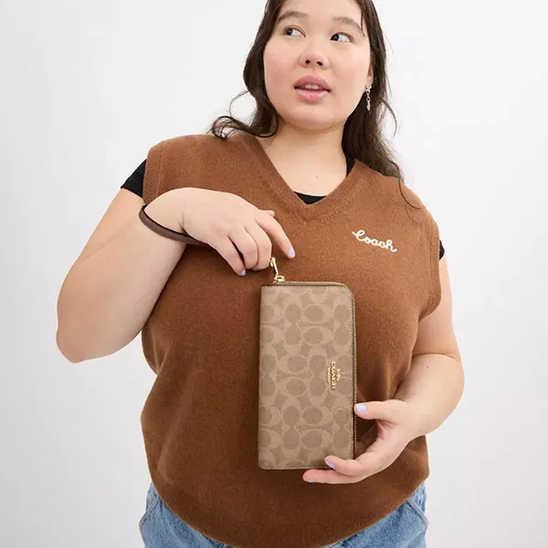 Ví Nữ Coach Long Zip Around Wallet In Signature Canvas Im/Tan/Brown CW778 Màu Nâu