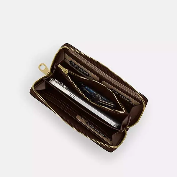 Ví Nữ Coach Long Zip Around Wallet In Signature Canvas Im/Walnut/Black CW778 Màu Nâu Đen