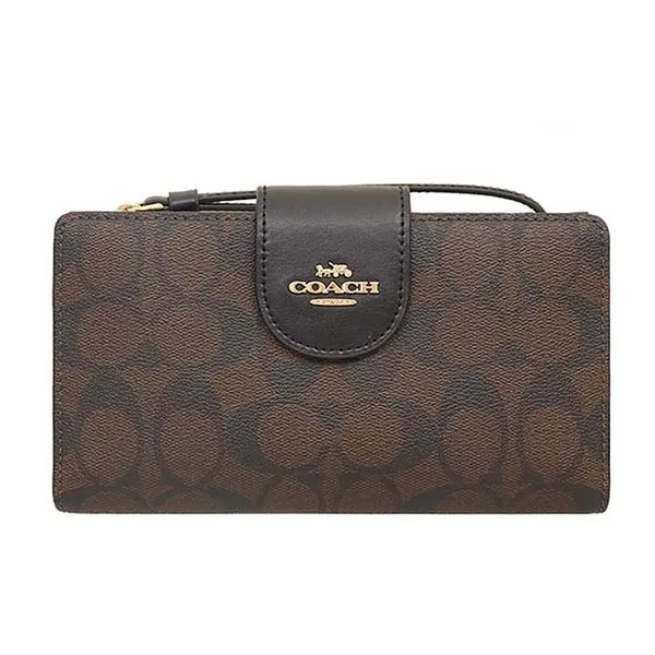 Ví Nữ Coach Phone Wallet In Colorblock Signature Canvas C2874 Màu Nâu