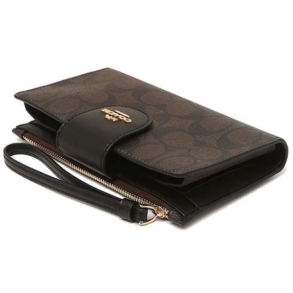 Ví Nữ Coach Phone Wallet In Colorblock Signature Canvas C2874 Màu Nâu