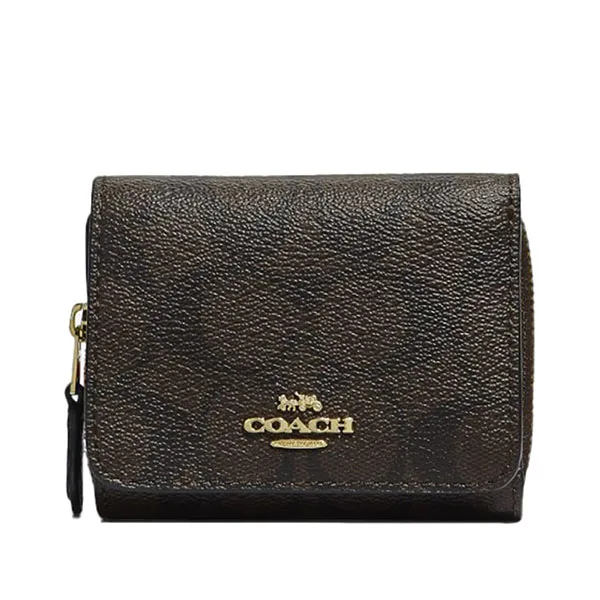 Ví Nữ Coach Small Trifold Wallet In Signature Canvas 7331 Im/Brown/Black Màu Nâu/Đen