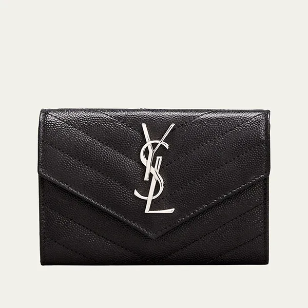 Ví Nữ Yves Saint Laurent YSL Monogram Small Flap Wallet In Grained Leather Màu Đen