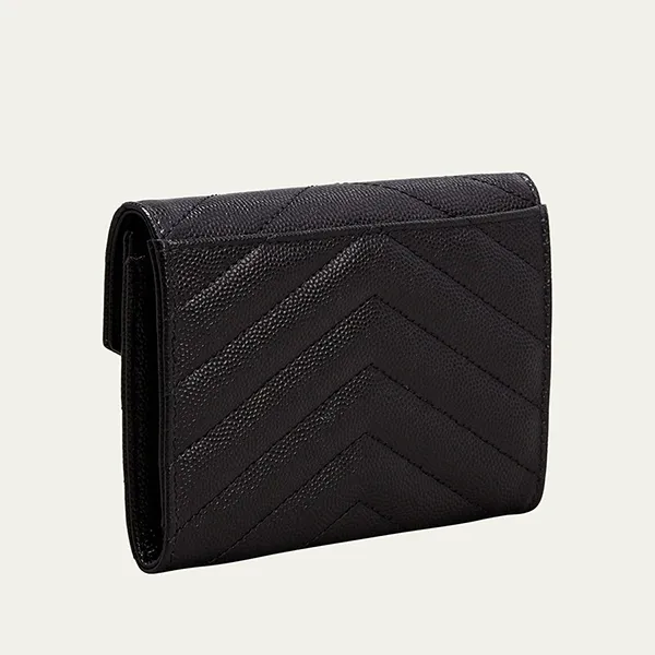 Ví Nữ Yves Saint Laurent YSL Monogram Small Flap Wallet In Grained Leather Màu Đen
