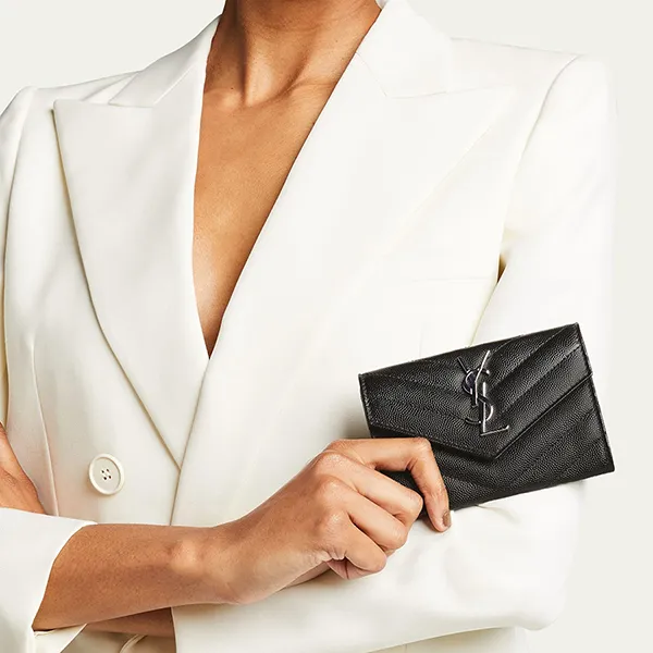 Ví Nữ Yves Saint Laurent YSL Monogram Small Flap Wallet In Grained Leather Màu Đen