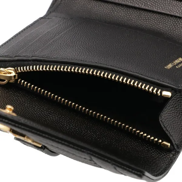 Ví Nữ YSL Yves Saint Laurent Tri-Fold Pebbled Purse Màu Đen