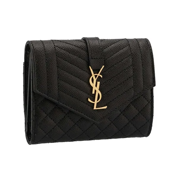 Ví Nữ YSL Yves Saint Laurent Tri-Fold Pebbled Purse Màu Đen